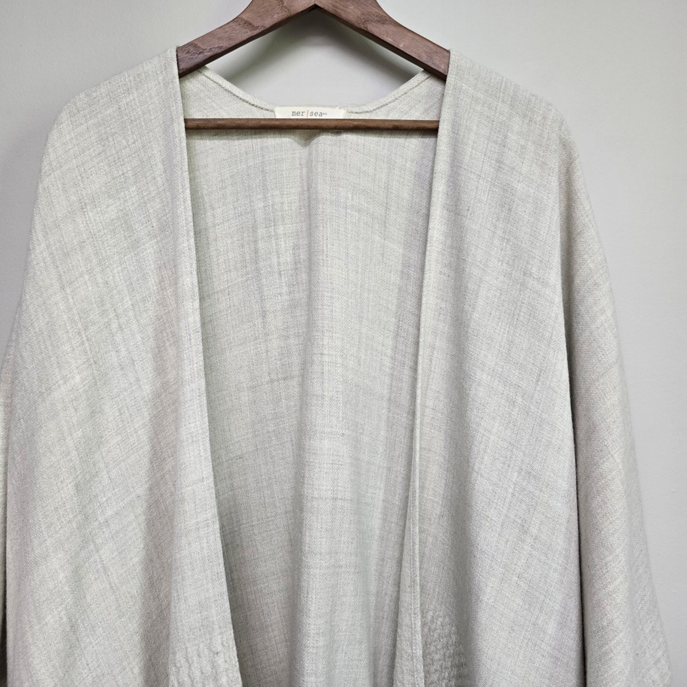Mer-Sea Poncho Shawl Women One Size Cream Fringe Trim Coastal Boho Wrap - Picture 2 of 11
